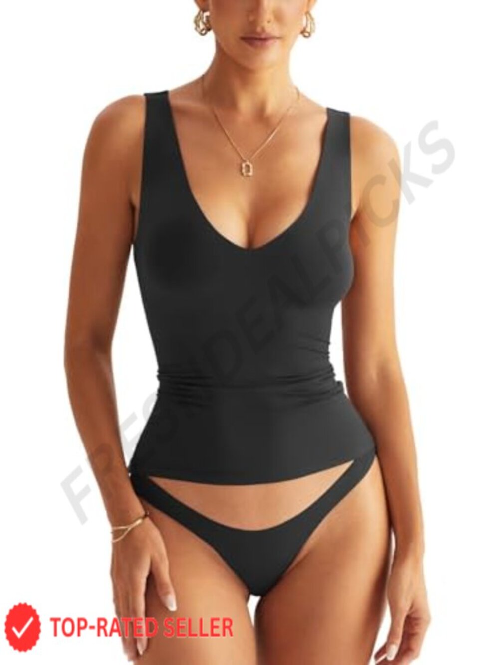 V Neck Tank Top Sleeveless Double Lined Basic Summer Top